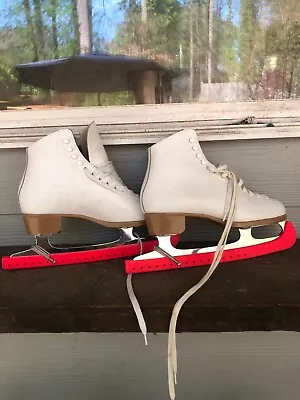 Riedell White Ice Figure Skates Size 7 With Covers • $75