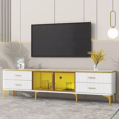 LED Stylish TV Stand Marble-veined Table Entertainment Center Storage Cabinet • $294