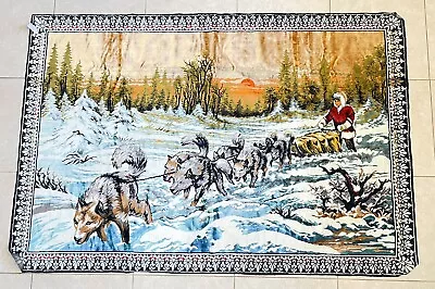 Vintage Sled Dog Run Tapestry Wall Hanging Cabin Decor 70  X 48   Italy Iditarod • $36