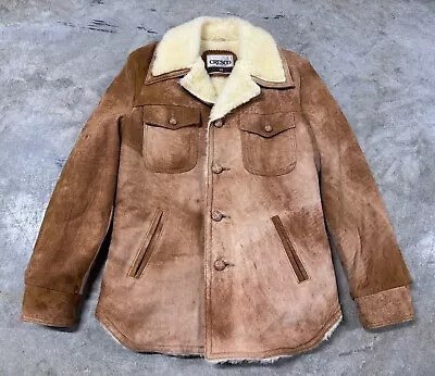 Vintage 70s Cresco Suede Leather Sherpa Lined Jacket Men’s Small Western Rancher • $59.99