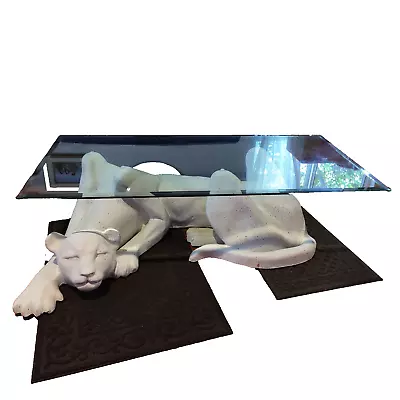 Vtg 1970s White PANTHER Fiber Glass Coffee Table  Sculptural Puma Art Deco Tiger • $2200