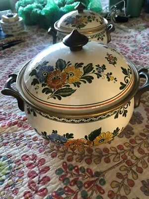 Vintage ASTA 9 Casserole With Lid - Enamelware Floral Pattern -Stove To Table • $35