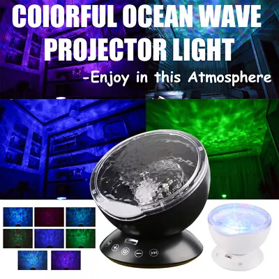 Rotating Ocean Wave Music Projector LED Night Light 8 Colors Remote Control Lamp • $31.34