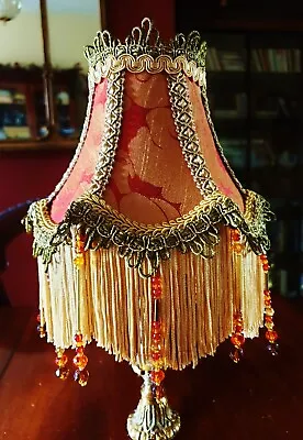£79 • Buy  Vintage  Victorian Clip On Candle Shade.terracotta Damask,  Glass Beading 6 
