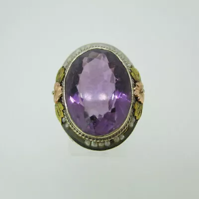 Vintage 14k White Gold Amethyst Ring With Seed Pearls Filigree And Black Hills G • $895