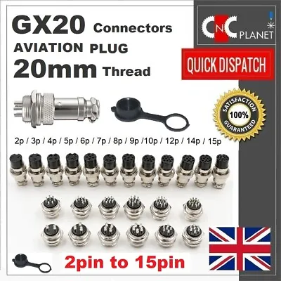 GX20 Connector Metal Panel Cable Aviation Plug 2 3 4 5 6 7 8 9 10 14 15 Pin 20mm • £4.75