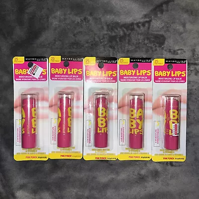 Lot Of 5 Maybelline Baby Lips Moisturizing Lip Balm # 25 Pink Punch Tubes Stick • $24.50