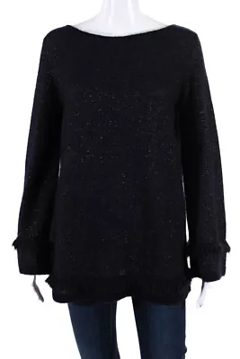 D Exterior Womens Frayed Glitter Bell Sleeve Pullover Sweater Navy Size S • $34.01