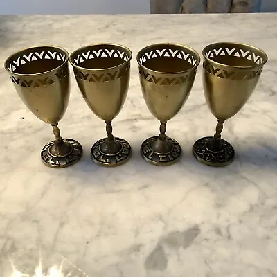 Set Of 4 Vintage Brass Jewish Kiddush Cup Goblet Oppenheim Israel Shabbat • $50