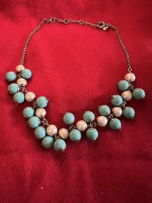 J. Crew Funfetti Aqua Faux Pearl Turquoise Beaded Bauble Cluster Bib Necklace • $25