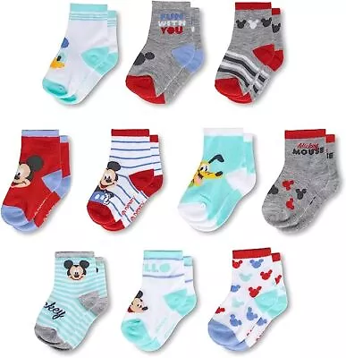 Disney Mickey Mouse 10 Pair Infant Socks Set  Baby Boys Ages 0-24 Months • $14.99