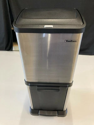 £52.99 • Buy 34L Stainless Steel Vertical 2 Compartment Waste Recycle Recycling Bin ED