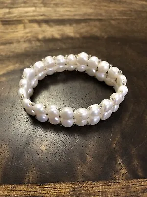 Vintage Cultured White Freshwater Pearl Two-Strand Stretch Bracelet 6-7mm • $24