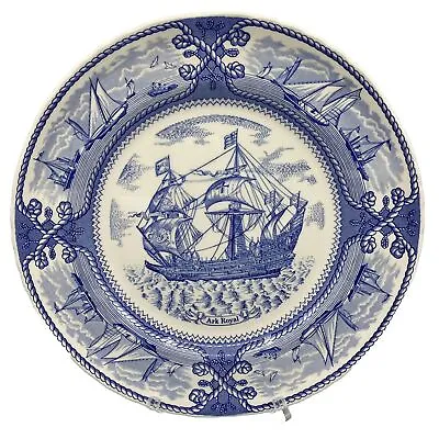 Masons Ironstone ARK ROYAL Blue White Nautical Scene Plate 10.5” Ships Vintage • $65