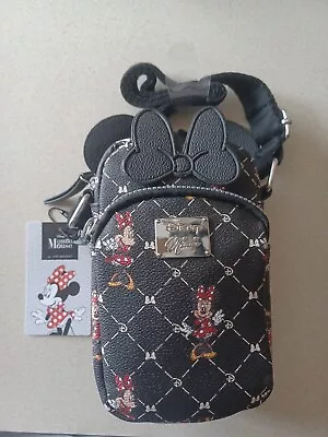 Minnie Mouse Crossbody Bag Faux Leather Black 2 Zip Pocket Purse 7.5 X 4.5 X 2.5 • $20