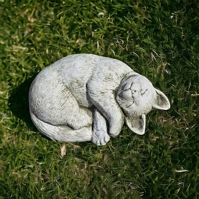 Curled Up Cat Garden Statue Sleeping Kitty Memorial Stone Pets Lover Decor 4  • $94