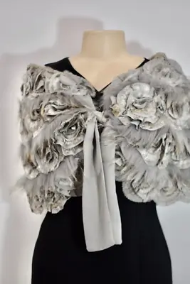 Real Rex Rabbit Gray Fur Shawl Wraps Women Warm Cape Wedding Party On Sale • $111.75