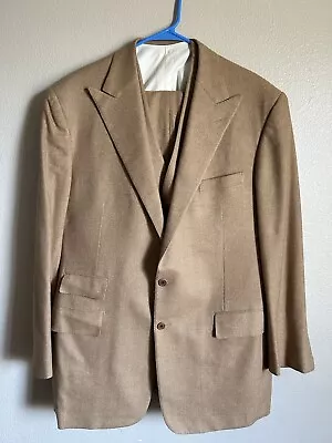 Vintage Ralph Lauren Purple Label 3 Piece Suit Brown Cashmere Silk Linen • $599.99