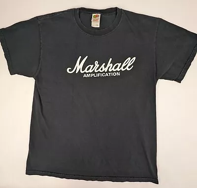 Vtg 90s MARSHALL Amplifier T-shirt Sz  L Navy Blue Spellout Tshirt • $12.97