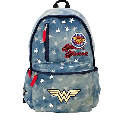 Wonder Woman DC Comics Denim Full-Size Backpack Bag School Travel Blue 18  • £34.40