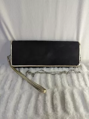 Call It Spring Black And Gold Suede Clutch With Chain Shoulder Strap • $13