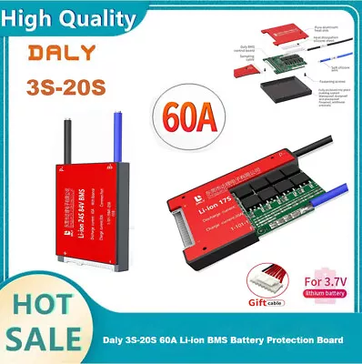 Daly 3S 4S 8S 16S 20S 60A Li-ion Smart BMS Battery Board Common Port Balance HAU • $47.19