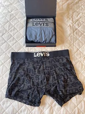 New LEVIS Men’s 3 Pack Of Boxer Shorts Blue LARGE • £13.50