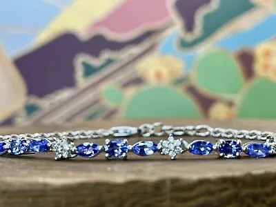 Natural 2.75ctw Tanzanite Zircon Sterling Silver 7.25  Statement Tennis Bracelet • £93.91