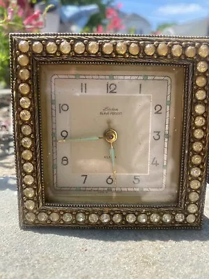 Vintage Linden Black Forest Clear Rhinestone Jeweled Gems Gemstone Alarm Clock • $41