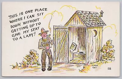 Comics~Man Pointing To Outhouse~One Place Where I Can Sit~Vintage Postcard • $2.50