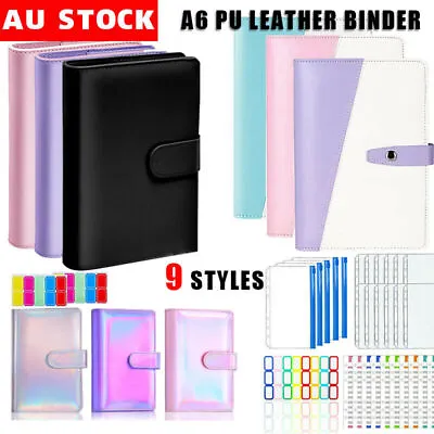 A6 PU Leather Binder Cover Binder Pockets Cash Envelope Wallet Planner Notebooks • $15.88