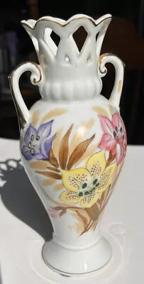 Vintage Urn Vase W/ Handles Gold Trim Hand Painted Floral Made In Occupied Japan • $8