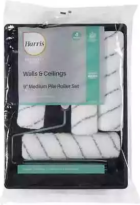 Harris Walls & Ceilings 9  Medium Pile Sleeve Paint Roller Set With Tray & Frame • £0.99