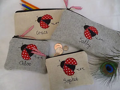 £14.49 • Buy Personalised Ladybird Purse/Wallet Or Pencil Case Grey Wool Or Linen Word Choice