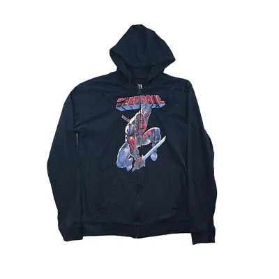 Marvel Deadpool Hoodie Small S Adult Black Mens Zip Up Sweatshirt Outdoor Cotton • £12