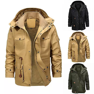 Mens Winter Fleece Thick Military Jackets Hooded Combat Outdoor Tactical Coats • $42.20