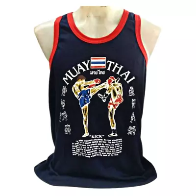 Top Tank Muay Thai MMA Black Cotton Boxing Vest Undershirt Singlet Men's Women • $36.94