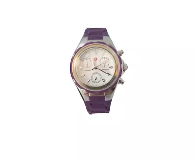 Michele Purple Jelly Band White Dial Chronograph Watch Notched 6.5  To 8.5  • $220