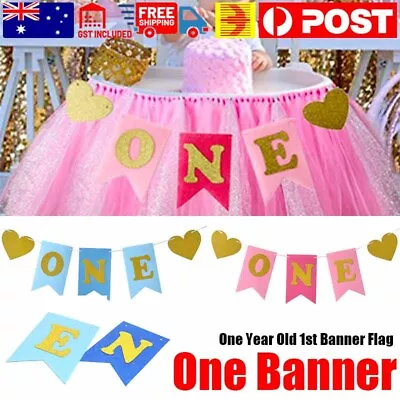 Gold Glitter One Year Old 1st Birthday Banner Flag Baby 1st Birthday Decorations • $3.42