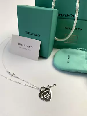£197 • Buy Tiffany & Co. Silver Heart Tag And Key Pendant Necklace With Packaging