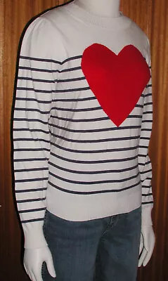 NWT J.Crew Factory Heart Navy Stripe White Sweater XS • $17.99