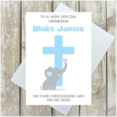 £3.25 • Buy Personalised Christening Card For Boy Baptism Dedication Includes Name Date