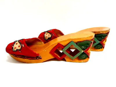 Vintage Hand Carved Wooden Wedged Shoes Philippines Beaded Embroidery 8.5  • $32.54