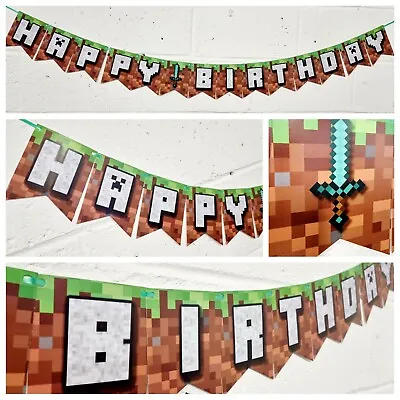 Minecraft Birthday Banner Party Decoration Bunting • $6.20