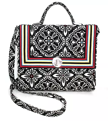 VERA BRADLEY Julia Convertible Top Handle Turnlock Bag Barcelona Black White • $29.60