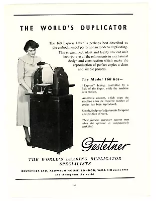 £9.99 • Buy Gestetner The Worlds Duplicator Print Ad Advert Advertisement Vintage 1950s #50