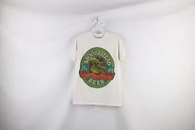 Vintage 90s Mens Small Spell Out Moosehead Beer Canadian Lager T-Shirt White • $40.45