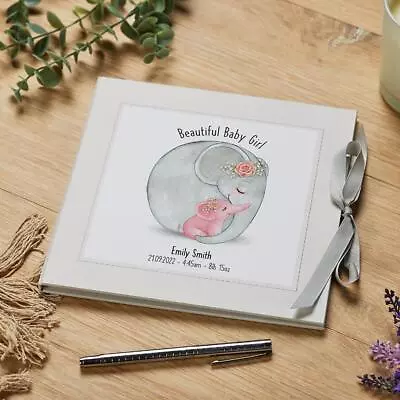 Personalised Beautiful Baby Girl Memory Record Memory Book With Elephants WID-19 • £19.99