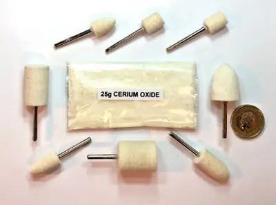 25g CERIUM OXIDE AND FELT POLISHING BOBS FOR GLASS POLISHING ~GLASS POLISHING~ • £8.99