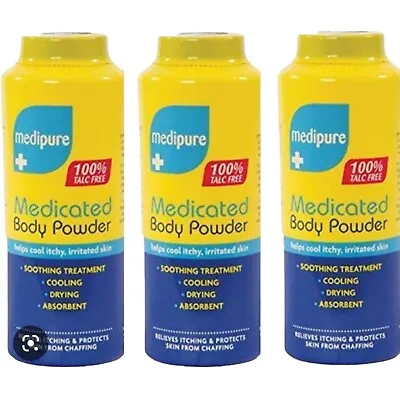 3 X 200g Medipure Medicated Body Powder 100% Talc Free Helps Irritated Skin • £6.80